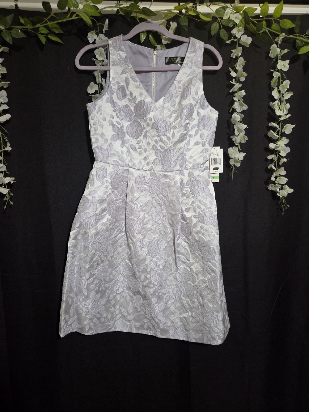 Glamour Lavender Floral Jacquard V-Neck Dress